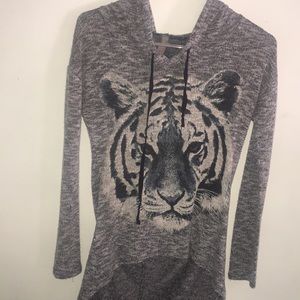 🐯 GREY TIGER HIGH LOW JESSIE&J LIGHT HOODIE 🐯
